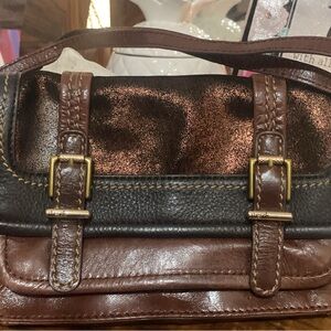 Elegant Brown and Black Leather Handbag